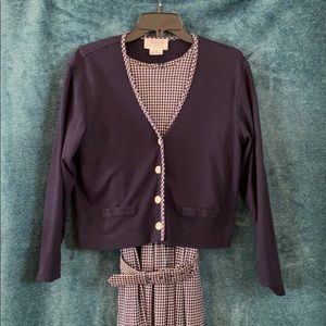 Talbots checkered swing dress w/ belt and cardigan